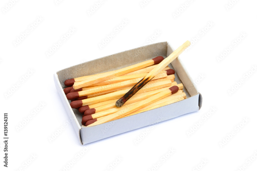 Laid used matchsticks isolated on white background Laid used matchsticks isolated on white background