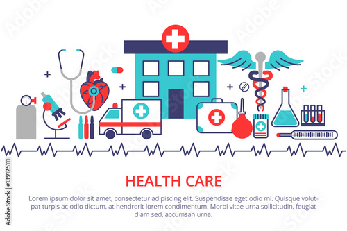 Flat line design website banner of healthcare  clinic and hospit
