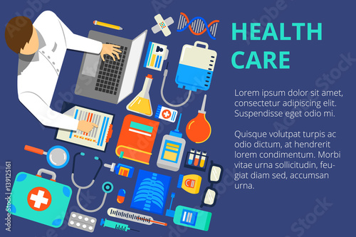 Vector illustration in modern flat style, health care concept. D