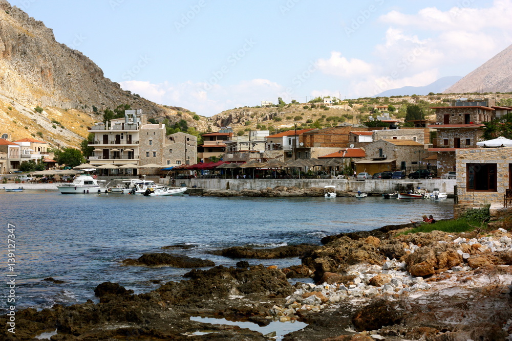 Greek coastal town in the Peloponnese during the summer