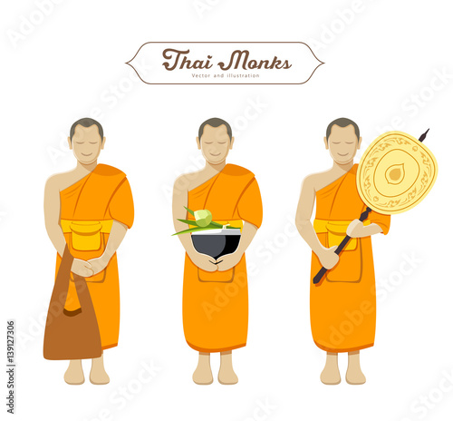  Thai monks collections. vector illustration