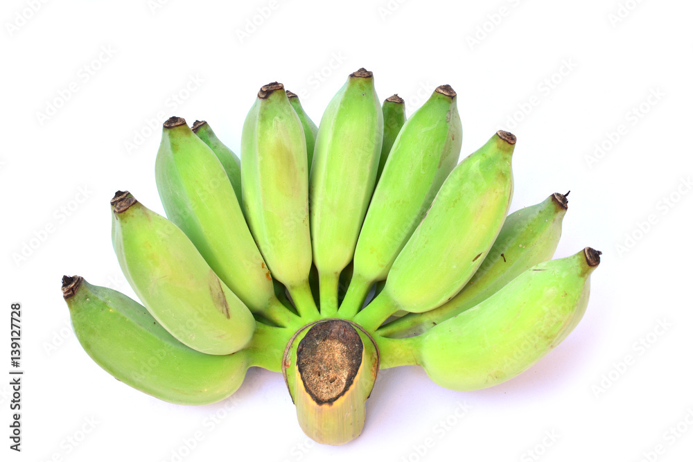 Fresh green banana isolated on white background