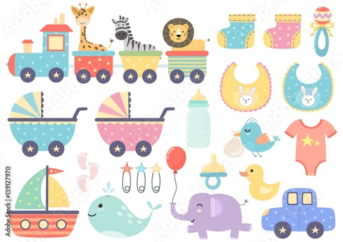 Vector set of cute baby elements
