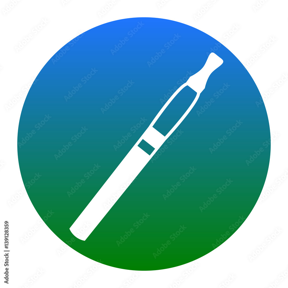 E-cigarette sign. Vector. White icon in bluish circle on white background. Isolated. E-cigarette sign. Vector. White icon in bluish circle on white background. Isolated.
