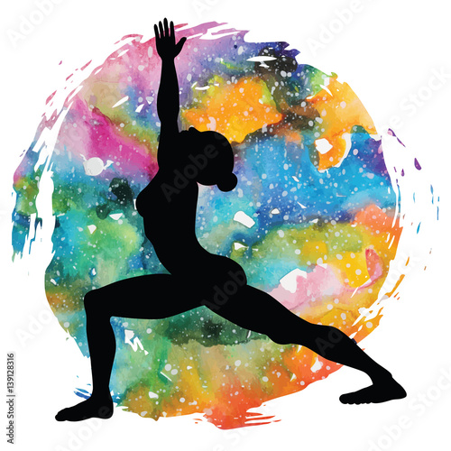 Women silhouette. Warrior 1 yoga pose. Virabhadrasana 1