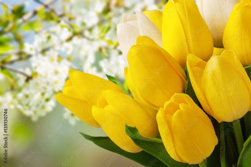 Spring flowers on desk.