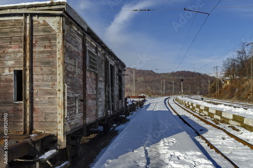 Station and exterior of freight car a old century train, Koprivshtitsa, Bulgaria 