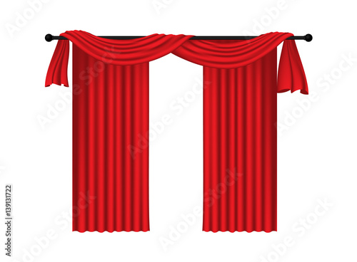 Red luxury curtains and draperies on white background