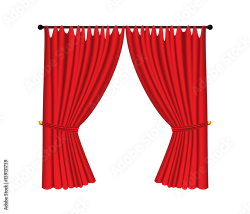 Red luxury curtains and draperies on white background