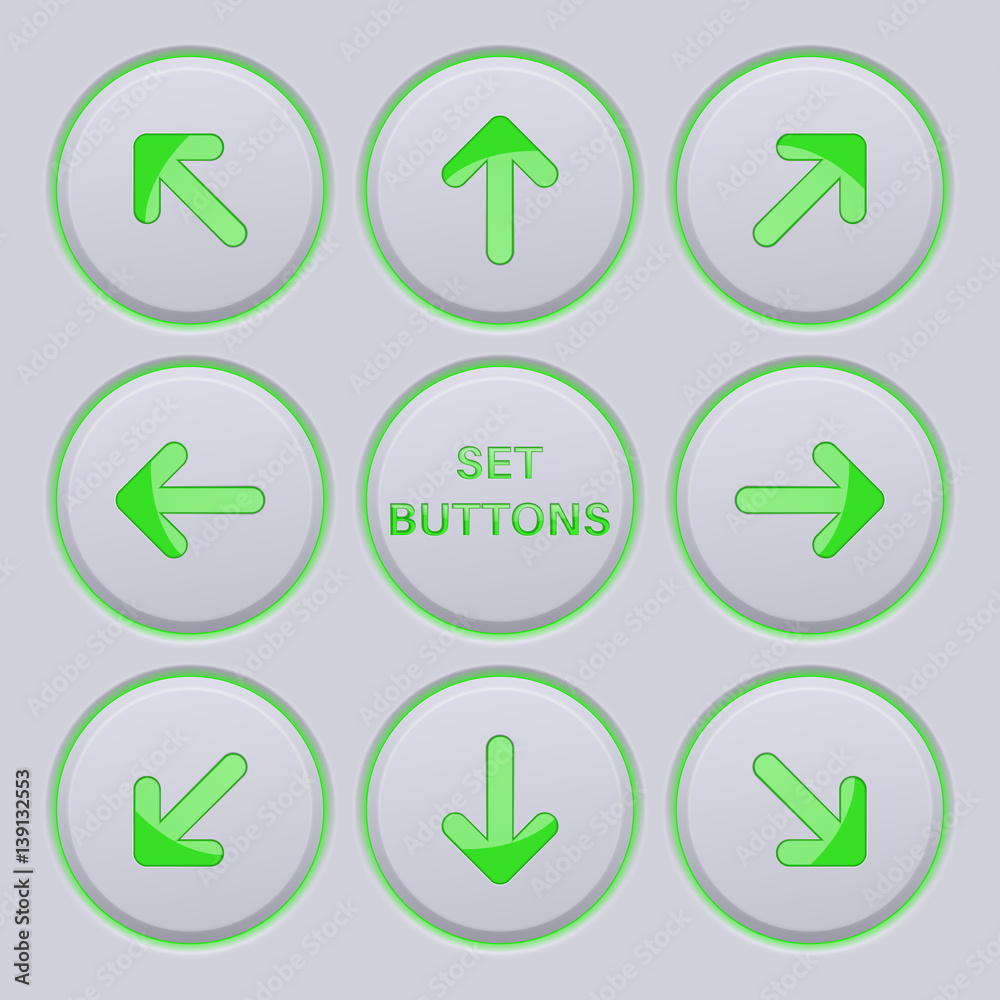 Arrows key set. Green icons on gray buttons Arrows key set. Green icons on gray buttons