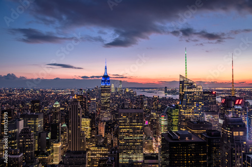 Aerial view of Manhattan Skyline at sunset - New York, USA © diegograndi