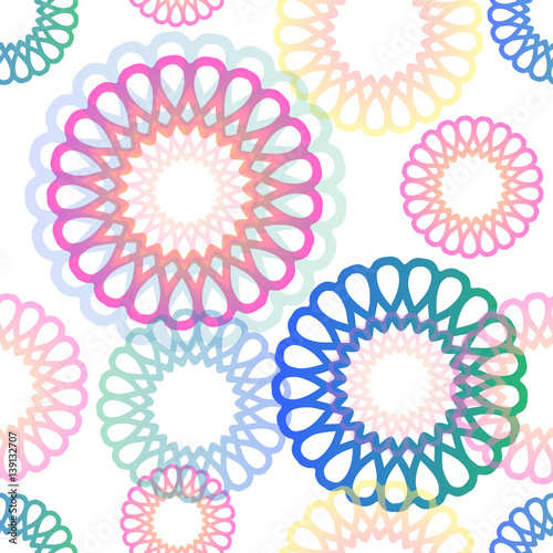 seamless colorful neon flower pattern with white background