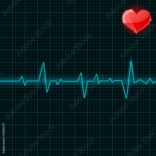 Blue electrocardiogram with red heart symbol