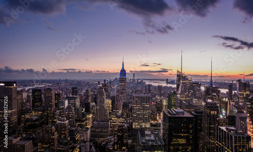 Aerial view of Manhattan Skyline at sunset - New York, USA
