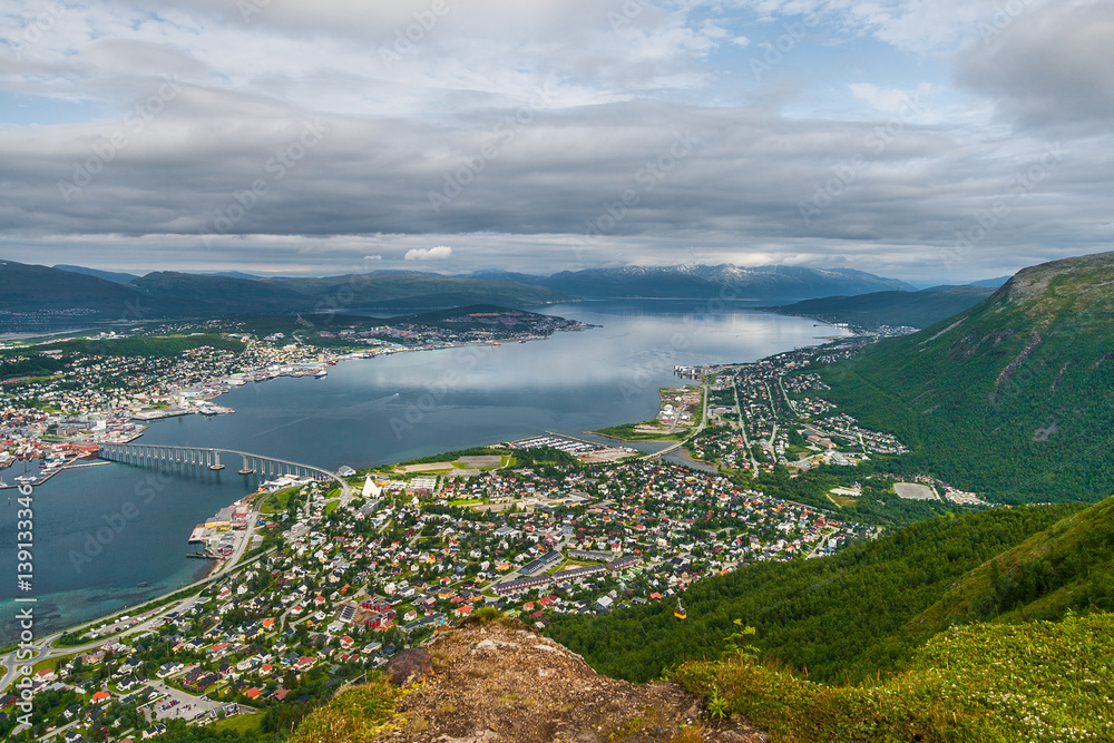 Tromso, the largest city in northern Norway, view from Storsteinen viewpoint.