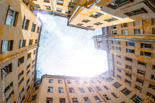 Hight courtyards sky round St. Petersburg