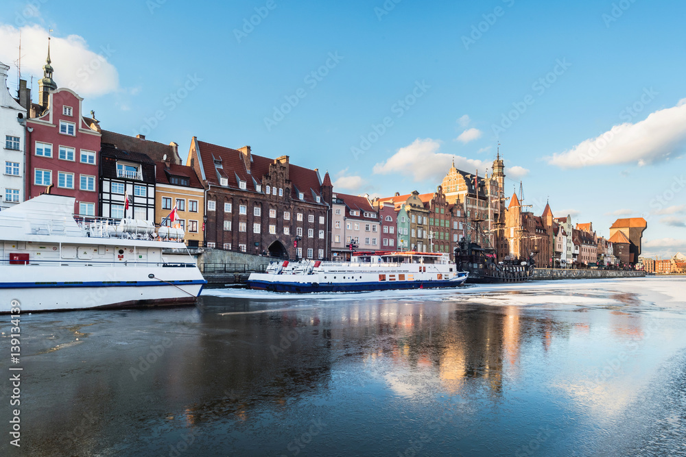 Embankment in old Hanseatic city, Gdansk, Poland, Europe.