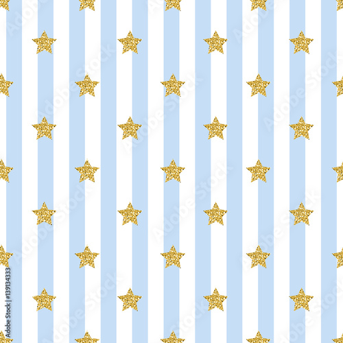 Obraz na płótnie SEAMLESS GOLD GLITTER STAR PATTERN ON BLUE STRIPE BACKGROUND w salonie