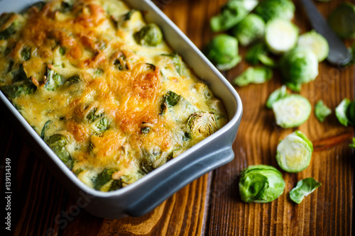 Brussels sprouts baked in sauce with cheese