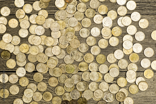a scattering of russian coins