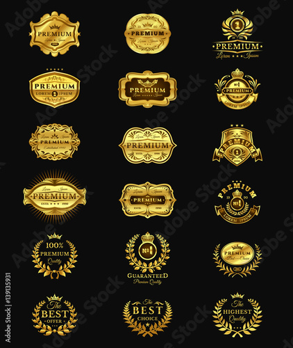 Golden Badges, stickers premium quality isolated on black