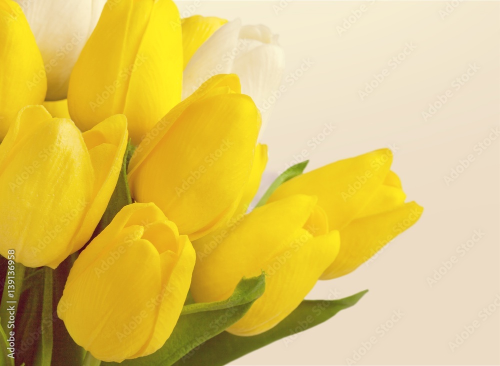 Spring flowers on desk. Spring flowers on desk.