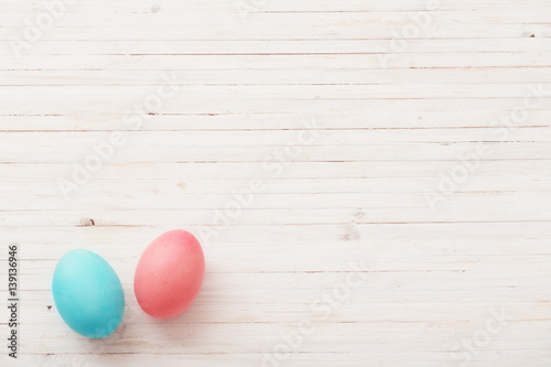 Easter eggs on a wooden background