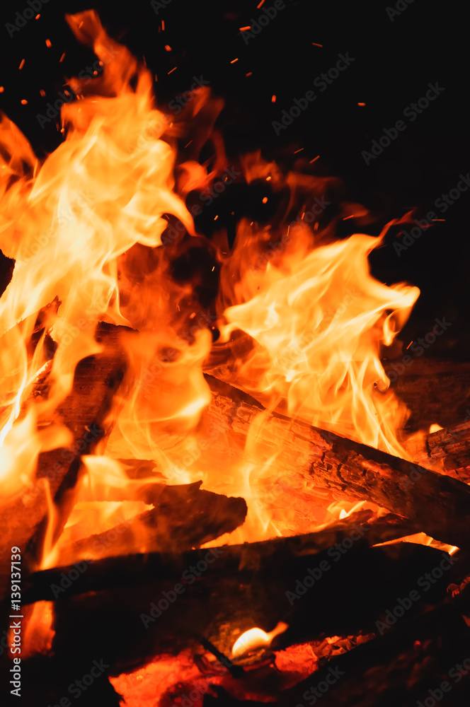 Fire campfire burning at night with sparks Fire campfire burning at night with sparks