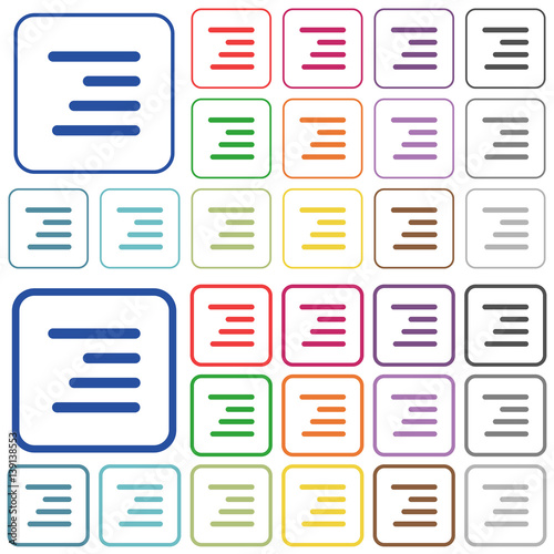 Text align right outlined flat color icons