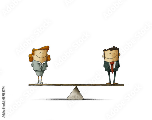 Man is equal to woman business concept. isolated, white background