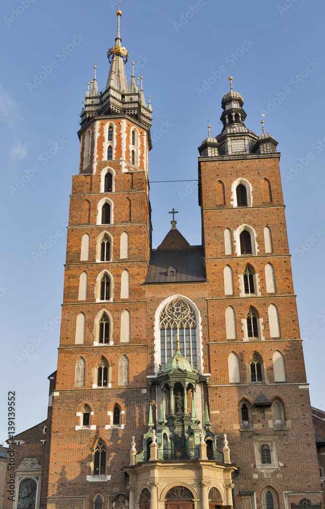 St. Mary gothic church facade in Krakow, Poland St. Mary gothic church facade in Krakow, Poland
