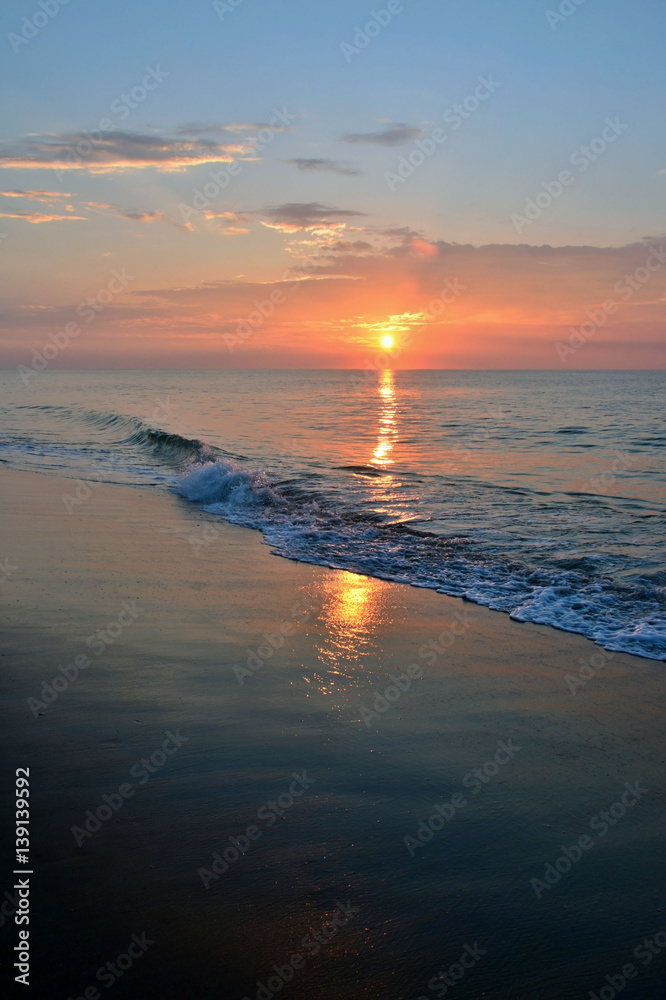 Fototapeta premium Serene Summer Sunrise Along the Shore