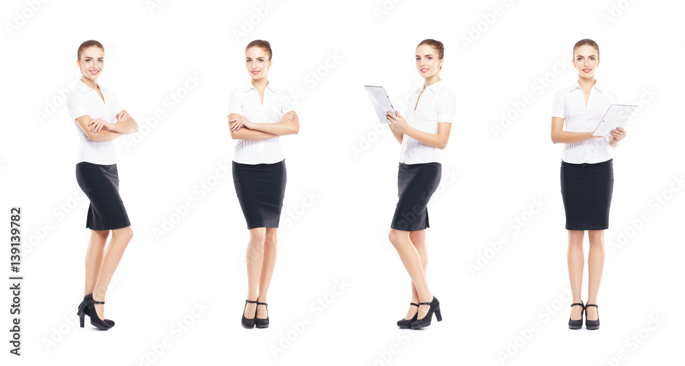 Set of beautiful, attractive businesswoman isolated on white. Business, career success concept. Set of beautiful, attractive businesswoman isolated on white. Business, career success concept.