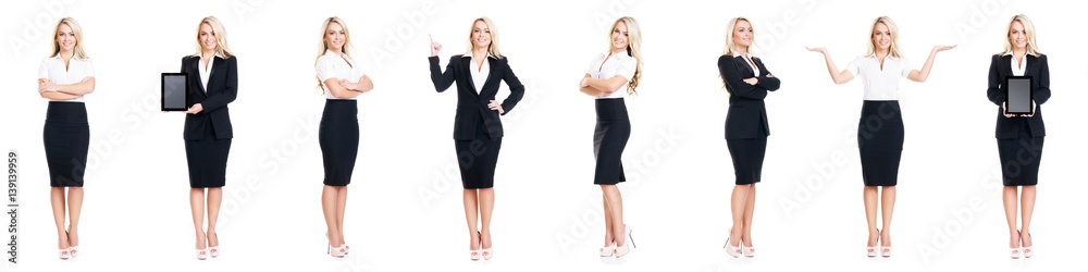 Set of beautiful, attractive businesswoman isolated on white. Business, career success concept. Set of beautiful, attractive businesswoman isolated on white. Business, career success concept.