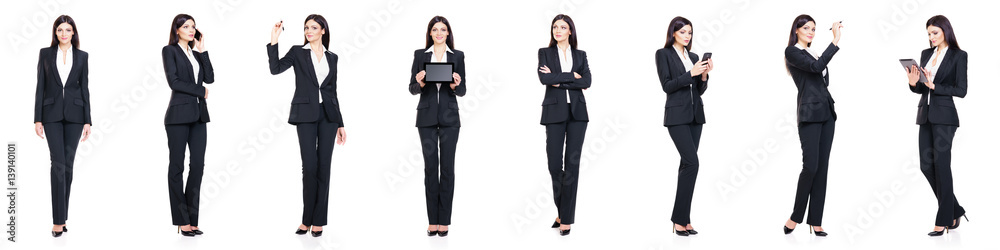 Set of beautiful, attractive businesswoman isolated on white. Business, career success concept. Set of beautiful, attractive businesswoman isolated on white. Business, career success concept.
