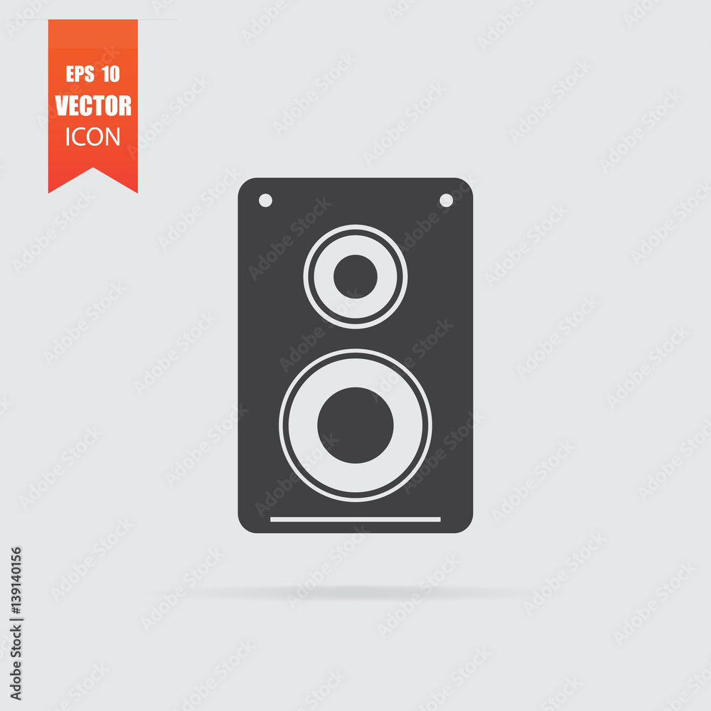Speaker icon in flat style isolated on grey background.