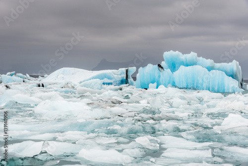 Big blue icebergs in glacier lagoon, Vatnajokull, Iceland