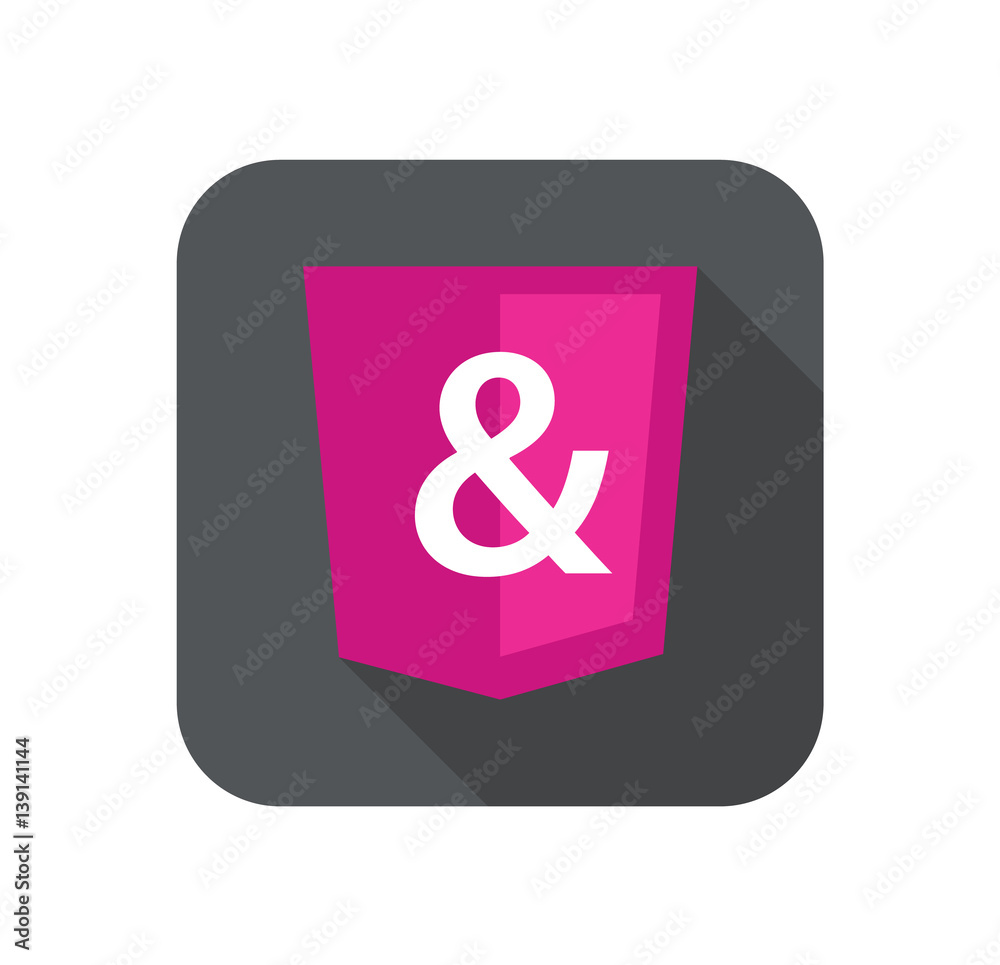 web development shield sign isolated ampersand icon on grey badge with long shadow web development shield sign isolated ampersand icon on grey badge with long shadow