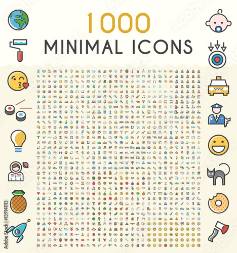 Set of 1000 Minimalistic Solid Line Colored . Isolated Vector Elements