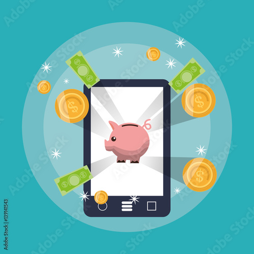 cellphone with online shopping or e commerce related icons image vector illustration design 