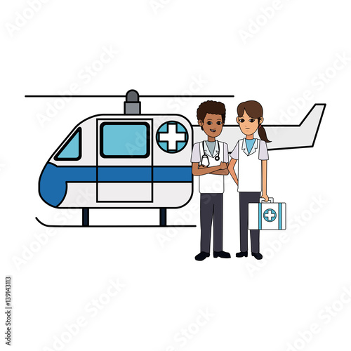 helicopter ambulance  and paramedics health icon image vector illustration design 