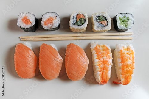Set of sushi roll close up. Different types of sushes.
