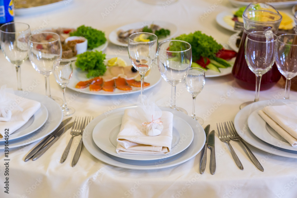 Catering table set service with silverware Catering table set service with silverware