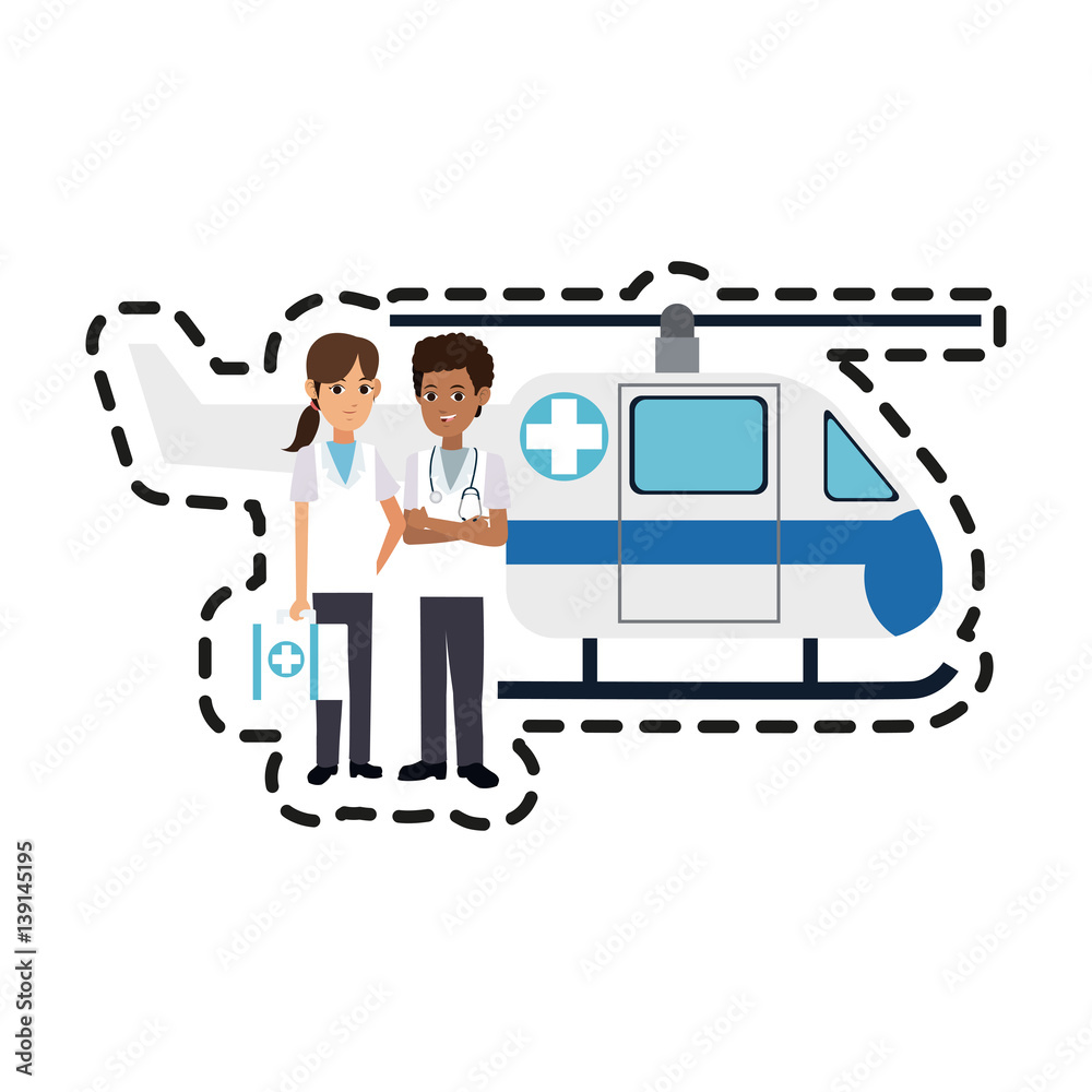 helicopter ambulance  and paramedics health icon image vector illustration design 