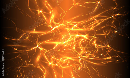 Red and yellow vector background with abstract lines and lights