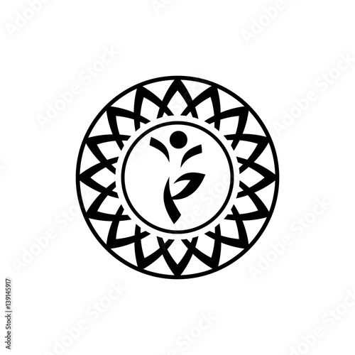 a man who is practicing yoga in a decorative circle,logo