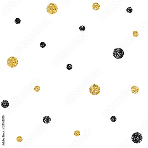 SEAMLESS BLACK AND GOLD DOT GLITTER PATTERN ON WHITE BACKGROUND