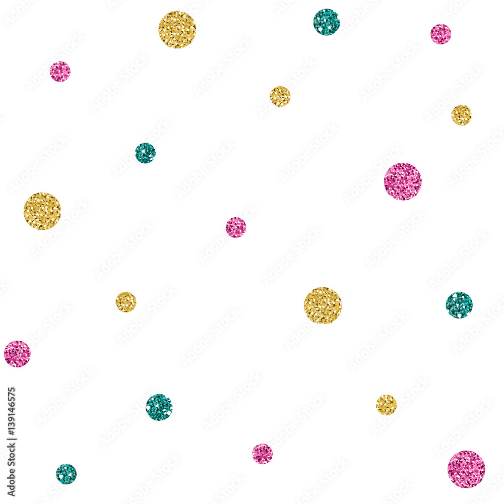 SEAMLESS COLORFUL DOT GLITTER PATTERN ON WHITE BACKGROUND