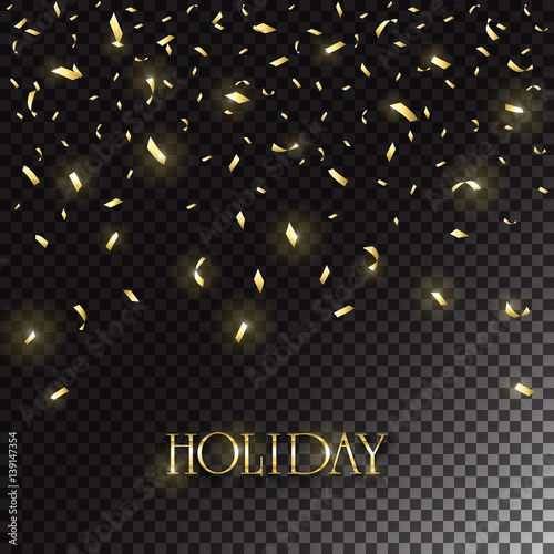 Golden holiday confetti on dark transparent background