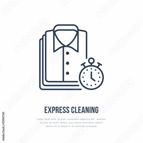 Express dry cleaning icon, laundry line logo. Flat sign for launderette service. Logotype for clothing cleaning business.
